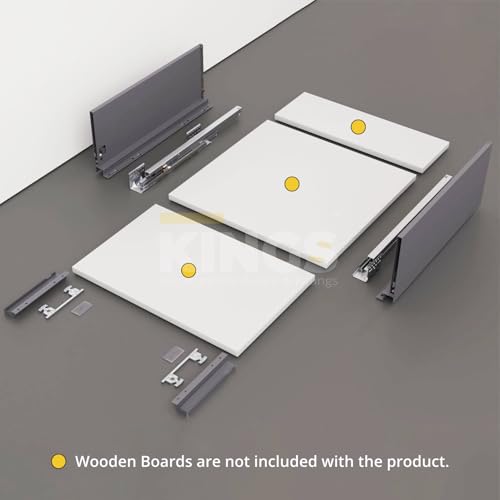 Image of Kings Soft Close Tandem Box Drawer System for Modular Kitchen | Load Capacity Upto 45 Kg | Galvanised Steel, Full Extension Slides- 500mm Length x 167mm Height (8 Inch), Iron Grey- 5 Year Warranty