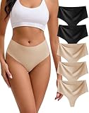 OEIOEI OEIOE Seamless Womens Thongs String Microfibre Thong Ladies G-string Panties Sexy Underwear 5 Pack (L, 2 Black/3 Beige)