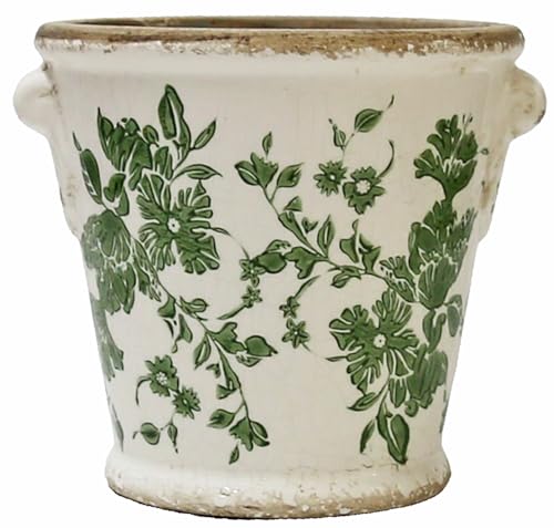 Tuscan Flower Pot Container Vintage Planter Ceramic Ice Crack Planter Green