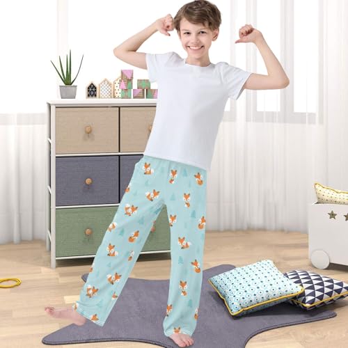 Boy's Pants Christmas Tree Happy Fox Blue Jogger Pants Elastic Waist Long Bottoms Trousers with Pockets 6-14 Years4