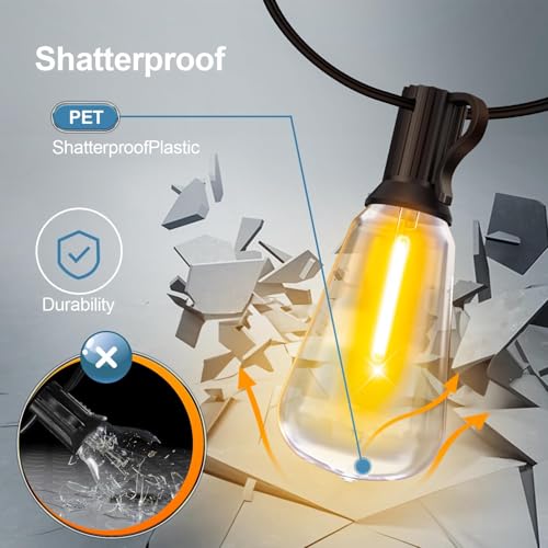 Outdoor String Led Patio Lights: 65Ft 20M Outside Waterproof Light with Remote Dimmable ST38 Shatterproof Bulb Connectable Hanging Outdoor Electric Lighting for Backyard Yard Gazebo Porch Party