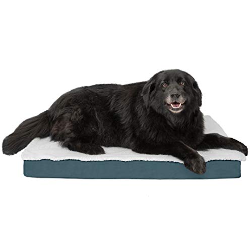 Furhaven Water-Resistant Indoor-Outdoor Convertible Sherpa Top Mattress Egg Crate Orthopedic Foam Dog Bed - Marine Blue, Large