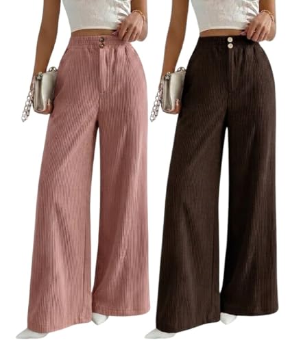 Image of SMOWKLY Authentics Women's Trendy Casual Corduroy Stretchable Baggy Loose Korean Trouser with Pockets || High Rise Elastic Waist Going Out Lounge Pants || Wide Leg Summer Pants for Woman