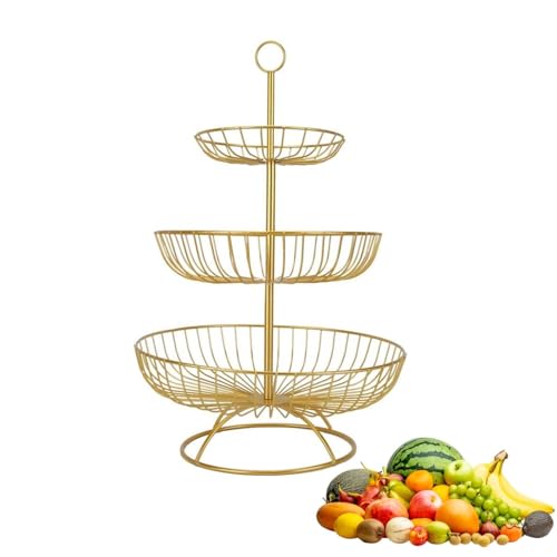 Soporte Para Canasta De Frutas Con Alambre De 3 Niveles, Canasta De Frutas Con Niveles De Metal, Soporte Para Frutas, Cuenco Para Frutas, Canasta Para Servir Frutas Y Verduras Para Reuniones(Oro)