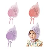 Wotfim Newborn Baby Hospital Hat Set Soft Cotton Infant Pointed Hat with Adjustable Tie Cute Beanie Cap for Baby Boys Girls 6-12 Months-Pink+Skin-Pink+Purple