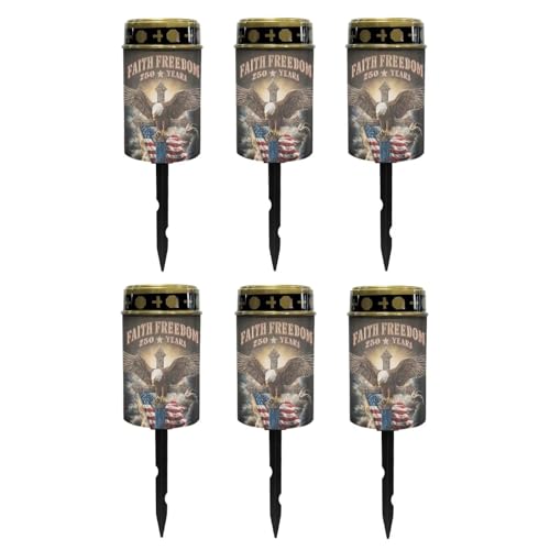 Image of Poceacles Patriotic America 250 Year Eagle Cross Print Solar Pathway Lights Outdoor Grave Solar Lights Waterproof Cemetery Flameless Candles Outdoor Grave Candle Markers Eternal Decor, 6 PCS