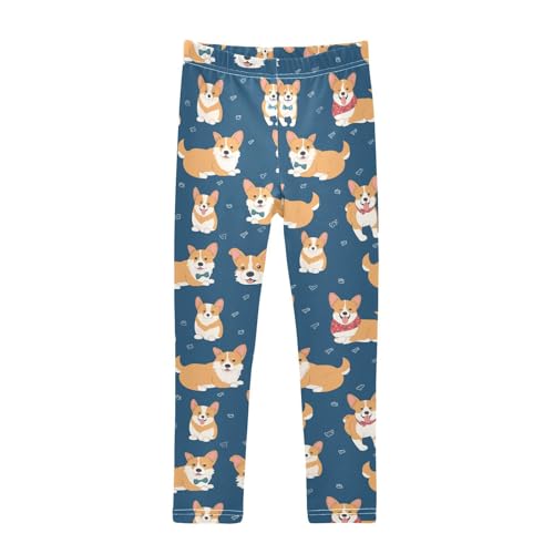 Cute Cartoon Girls' Leggings Toddler Doodles Corgi Dog Kids Yoga Pants Dance Active Tights 4T
