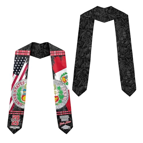 MonkeyVan Custom Peruvians Graduation Sash, Personalized Peru Graduation Stole 2025, Peruvians American Flag Graduation Sash Peru10