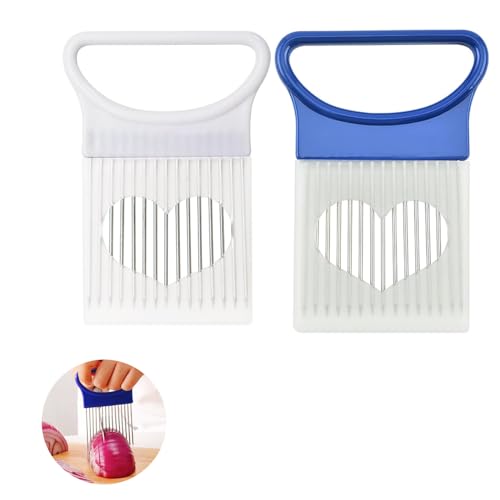 Image of YVPSI 2pcs Onion Holder Slicer With Cover For Slicing, Stainless Steel Onion Slicer Cutter Vegetable Tomato Lemon Meat Holder Slicer Tools Cutter Food Slicer Assistant Tool
