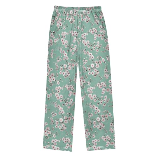 Pajama Pants Lounge Sleep PJ Bottoms Sleepwear Elastic Waist Drawstring S Cherry Blossom Green2