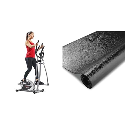 Sunny Health & Fitness Legacy Stepping Elliptical Machine, Ultra- Quiet Magnetic Belt Drive + Treadmill Mat -Small - NO. 083, Black