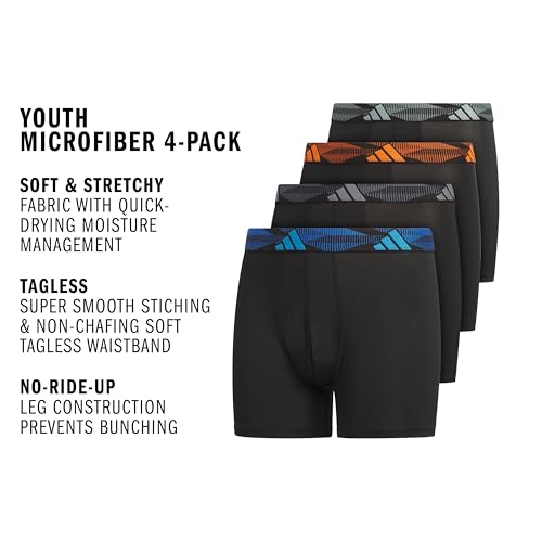 Image of adidas youth Performance Microfiber Boxer Briefs (4-pack Or 3-pack) Kids Graphic Underwear