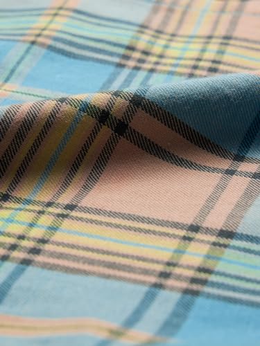 Image of The Souled Store Plaid: Blue, Yellow Men and Boys Long Sleeve Collared Neck Button Front Regular Fit Cotton Utility Shirts