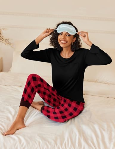 Image of Ekouaer 2 Pack Womens Pajama Sets Long Sleeve Pjs Soft Comfy Lounge Set