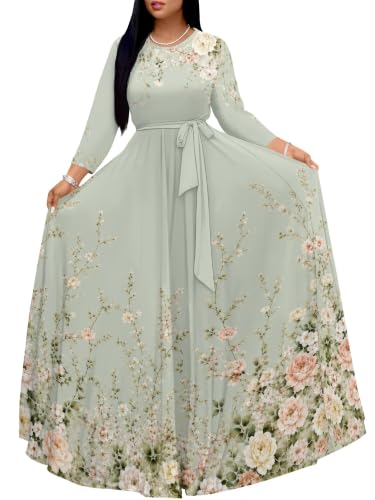 Image of Plus Size Maxi Dress for Women V Neck 3 /4 Sleeve Wrap Dress