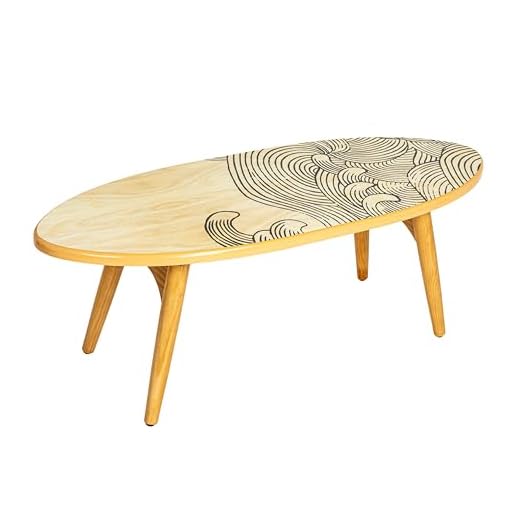 Decorative Surfboard Coffee Table with Waves Design