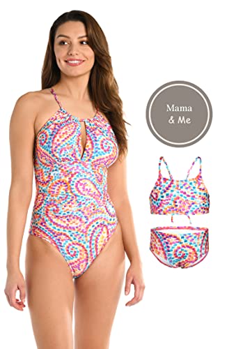 La Blanca Girls' Standard High Neck Top and Hipster Bottom Swimsuit Set3