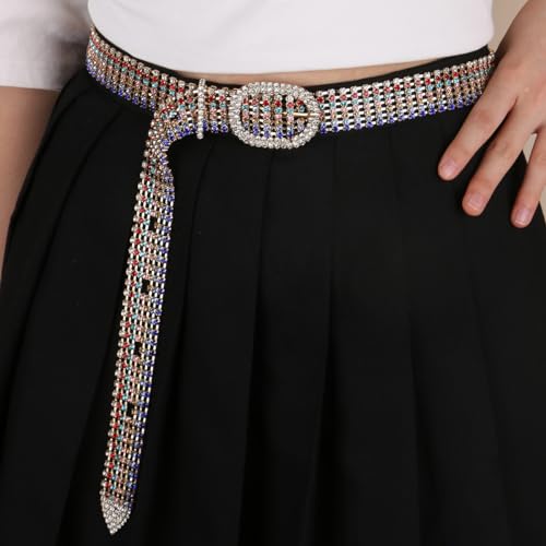 Women Rainbow Rhinestone Belt Shiny Diamond Crystal Ladies Waist Belt for Jeans Dresses2