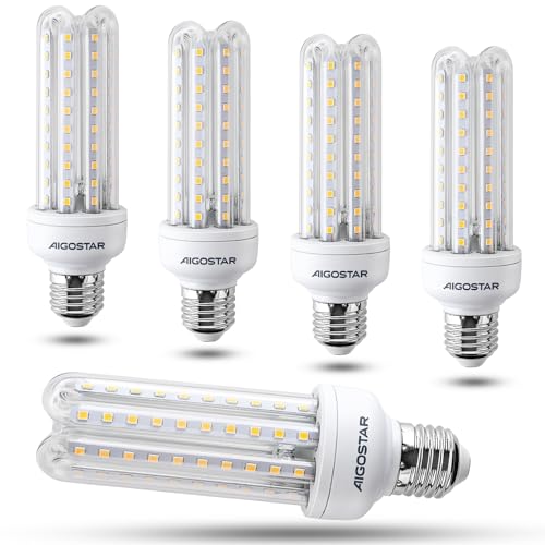 Aigostar 15W Bombilla LED E27 Luz Blanca Fría 6500K, Ángulo 360°, 1510 lúmenes, No regulable, B5 T3 4U Lámpara -Caja de 5 unidades