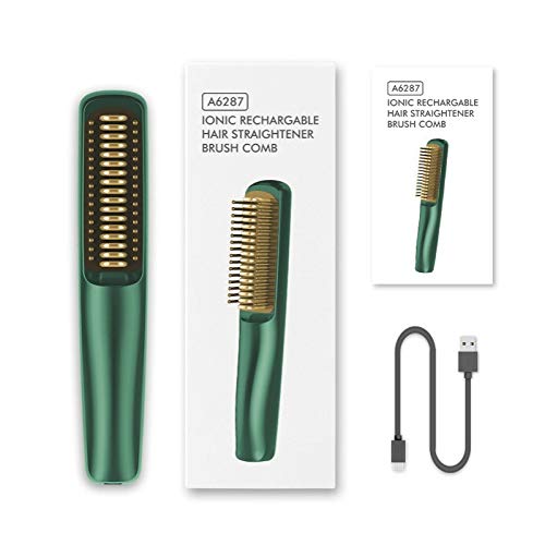 Plancha para el cabello inalámbrica 2 en 1 profesional, peine caliente anti-permanente y cepillo alisador miniatura 3