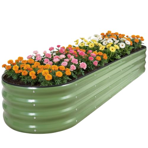 ZORMY Galvanized Raised Garden Bed 1 Pack 8x2x1ft Oval Metal Planter Box Outdoor with Support Rods & Corner Protection Planter Beds for Vegetables Fruits Flowers (OliveGreen)
