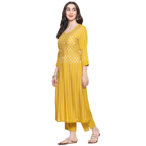 Image of BIBA Women Rayon Flex Straight Printed Suit Set