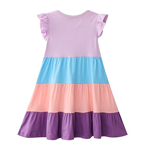 Image of HILEELANG Toddler Little Girl Summer Dress Sleeveless Cotton Casual Flower Shirt Playwear Jumper Skirt Sundress