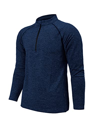Soneven Super Warme Sportshirt Herren mit Fleece, Laufshirt Langarm Funktionsshirt Pullover Herren 1/4 Zip für Training, Wandern, Sport Winter Wanderpullover Atmungsaktiv,Blaus,XL Cover
