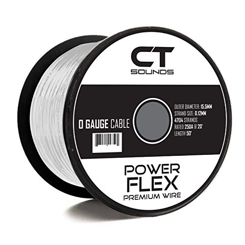 CT Sounds Car Audio 0 GA Wire 50 Feet Power and Ground Cable Wiring (White - 50ft)