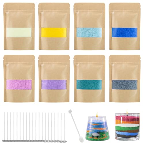 shallyong 8 Farben Kerzensand Kerzensand mit 20 Docht 400g Pflanzliches Kerzenwachs Kerzenwachs Granulat Wachsgranulat für Kerzen Kerzen Sand für kreative Dekorationen (B)