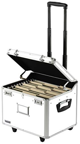 Vaultz Portable File Box With Handle - 15 X 14 X 17 Inch Letter/Legal Size Mobile Lock Box With Wheels For Filing & Storage - Double Combination Locking Cabinet - White #TOP1