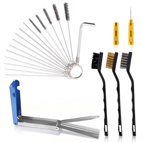 Zesllwid Premium Carburetor Cleaning Kit Stainless Steel Torch Tip Cleaner with 13 Wires 10 Needles 5 Nylon Brushes 3 Large Brushes Pick & Wrench Set for Motorcycle ATV Lawn Mower Small Engine