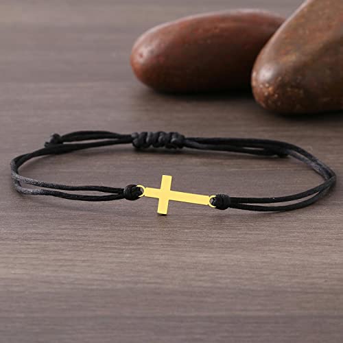 Bracelet Jésus croix tressé en corde noire pour femme et fille