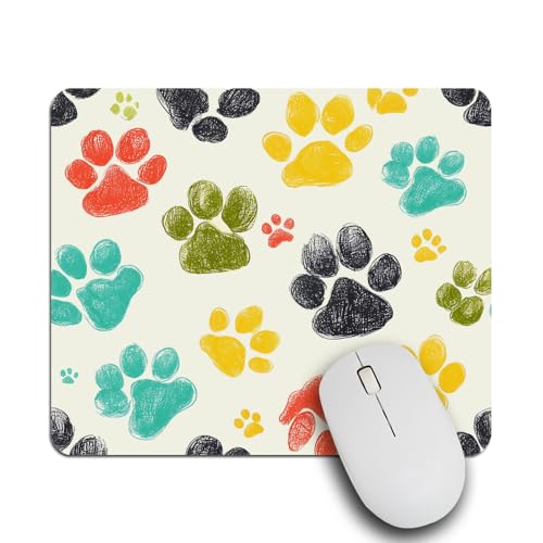 IBILIU Tappetino per mouse colorato con impronta di cane, tappetino per mouse rettangolare, base in gomma antiscivolo, tappetino per mouse per computer portatile, ufficio, casa, 20 x 18 cm