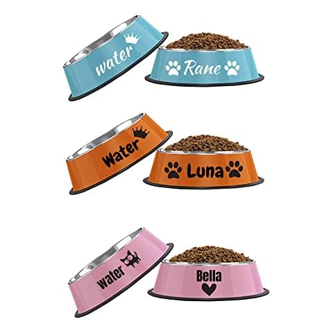 Personalized Cat Bowls 2Pcs Stainless Steel Cat Food Bowl Non-Slip Cat Bowl Custom Name Cat Water Bowl 7 Oz Cat Bowls for Food and Water Easy to Clean Cat Dishes Cover