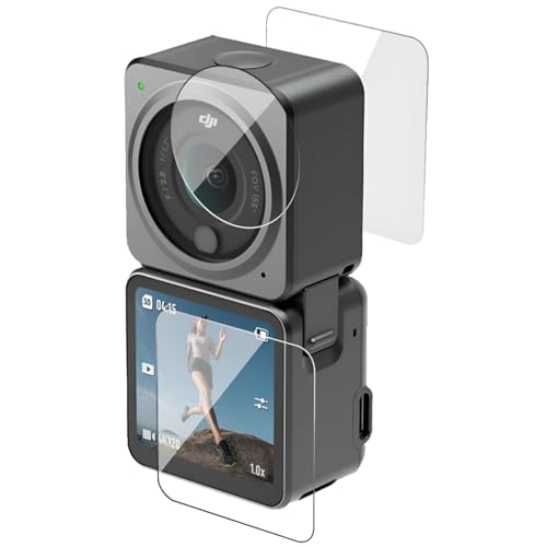 Image of Tempered Glass Screen Protector Compatible for DJI Action 2 Action Camera (Transparent) Edge To Edge Full Screen Coverage With Installation Kit, Complete Set Of 3 Glass