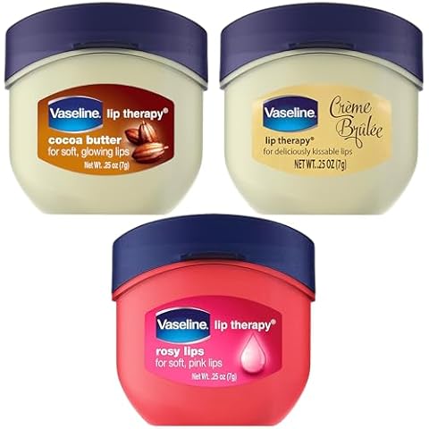 Vaseline Lip Therapy 0.25 Oz 3 Pack Bundle - Creme Brulee, Rosy Lips & Cocoa Butter Cover