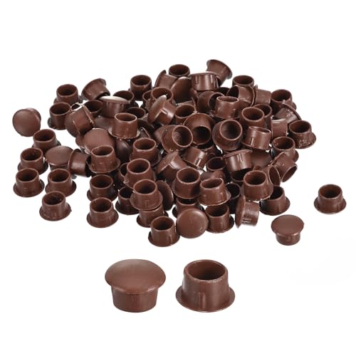 Image of uxcell 200Pcs Screw Hole Plugs, 10mm(3 /8 inch) Dia Plastic Snap in Shelf Button Flush Type Caps for Furniture Cabinet Cupboard, Red Brown