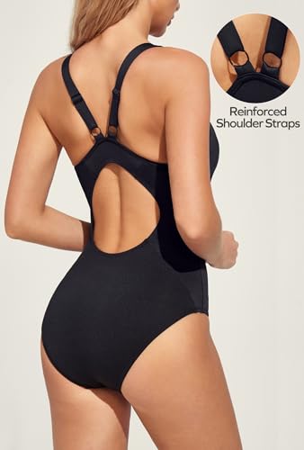Ewedoos One Piece Athletic Swimsuit For Women Adjustable Strap Bathing Suit Tummy Control Swimming Suits Swimwear New Black thumb #4