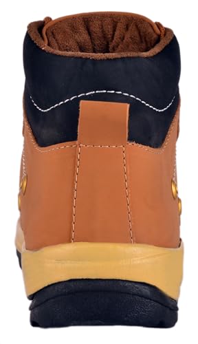 Image of Hiking Boots, Black and Tan, Lace-Up High Ankle, Metal Eyelets, Rugged Outdoor Footwear