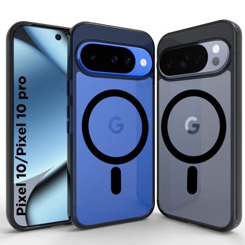 Image of RIGGEAR Shockproof Clear Hybrid Armor Magnetic Back Cover Case Compatible with MagSafe Accessories for Google Pixel 10 / Pixel 10 Pro (Clear-Black Bumper and Transparent PC)(Black MagRing)