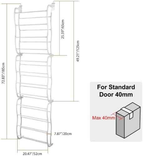 12-Shelf Over-the-Door Shoe Rack, Holds 36 Pairs, Heavy-Duty White Resin with Non-Slip Coated Steel, Easy Assembly