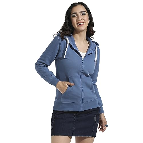 Image of PINACOLADA Women's Zip-Front Hoodie with Angled Open Pockets for Casual Wear | Hooded Neck | Long Sleeve | Zipper Closure | Cotton Sweatshirt Crafted with Comfort Fit for Everyday Wear