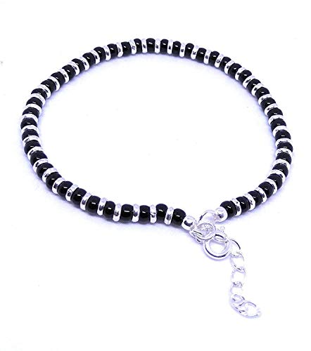 DHRUVS COLLECTION Exclusive 925 Pure Silver Nazariya Black Crystals Bracelet for Boys, Girls & Women – 6.25 Inches