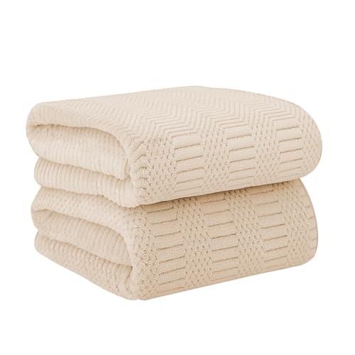 Image of JML Microfier Bath Towels Set, Large Microfier Body Towel for Adult, 2 Pack, 30 inch x 60 inch, Oversized, Soft, Super Absorbent, Fast Drying, Use for Suana,Gym,Sport, Fitness, Yoga, Diamond Cross Grid Camel