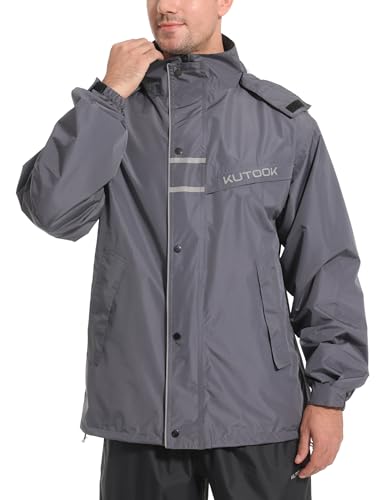 KUTOOK Men’s Rain Jacket Waterproof Hooded Lightweight Breathable Raincoat for Outdoor Cycling Hiking Running M-3XL