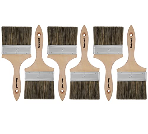Double Thick Chip Paint Brush, 6 Pack, 4 Inches Stain Brushes For Painting Walls And Fence Staining, Wooden Handle Masonry Paintbrush For Varnish, Paste And Gesso #TOP24
