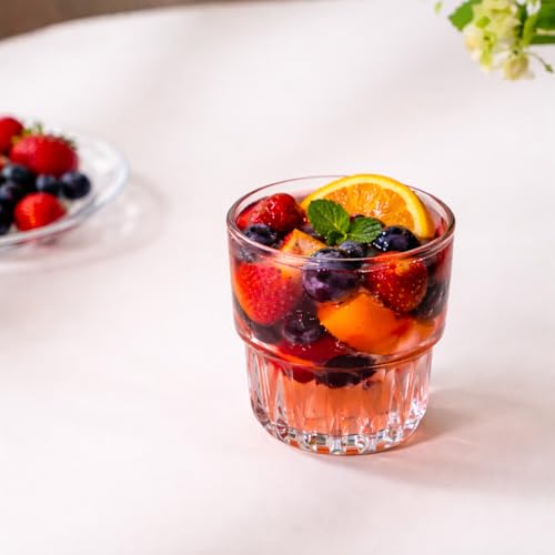 Image of PrimeWorld Crystal Juice Glasses Set of 6 - 200ml Tumbler Glasses for Juice, Water, Sharbat & Cocktails | Clear Drinkware Set for Dining Table, Home & Parties