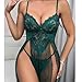 JOAU Women Lingerie Floral Lace Babydoll Chemise Sexy Mesh Sheer Nightdress V Neck Nightwear See Through High Slit Nightgown Green