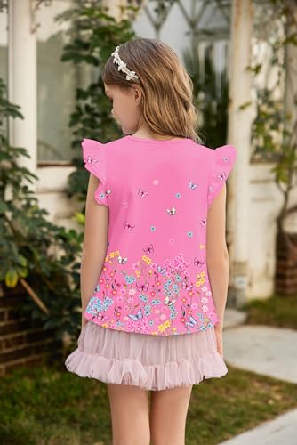 Image of Arshiner Girls Shirts Ruffle Short Sleeve Summer Cute Casual Crewneck Tops Blouse Tee